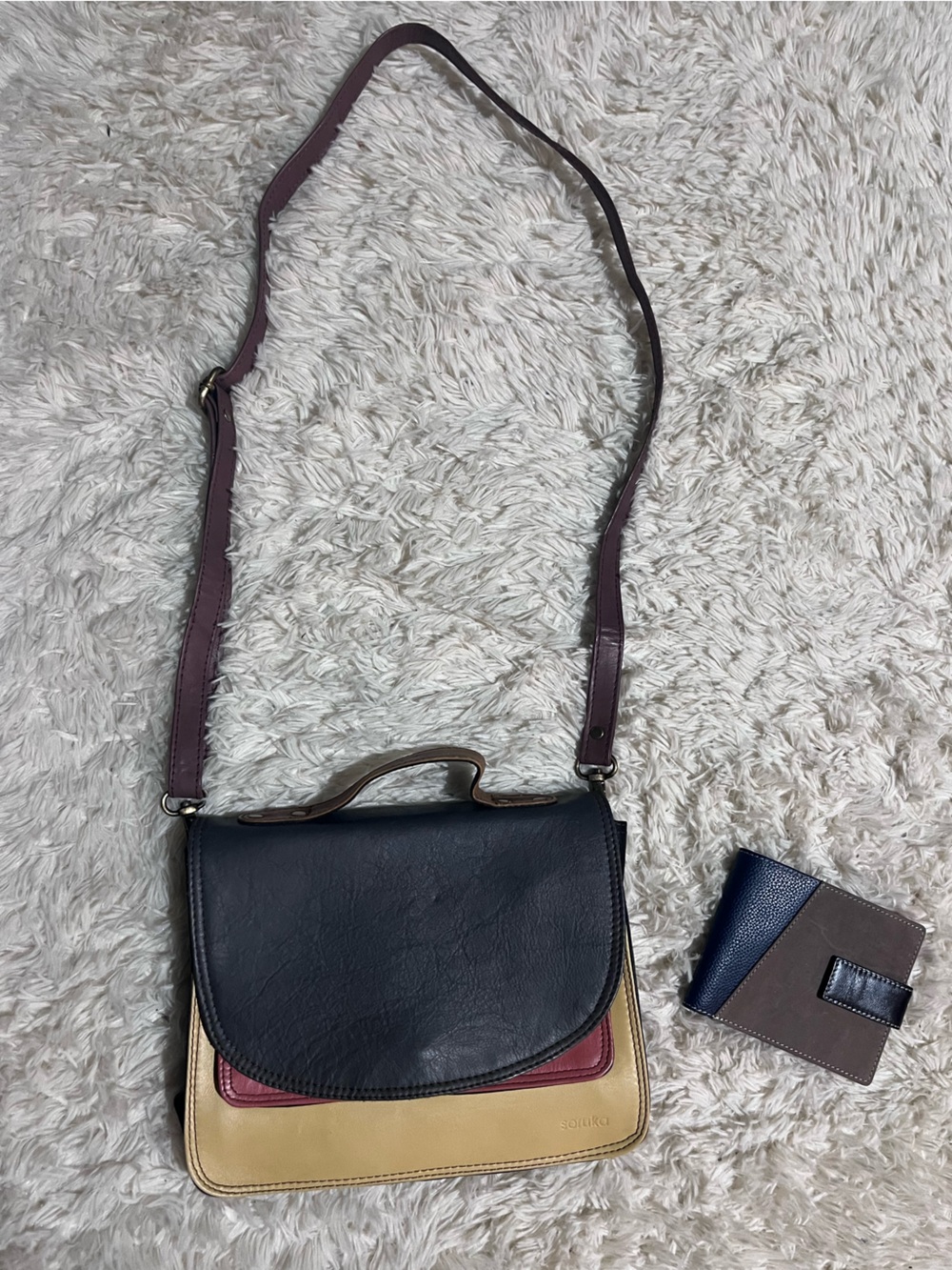 Soruka Women’s Multicolor Leather Crossbody Bag with Wallet-Black, Tan, Burgundy